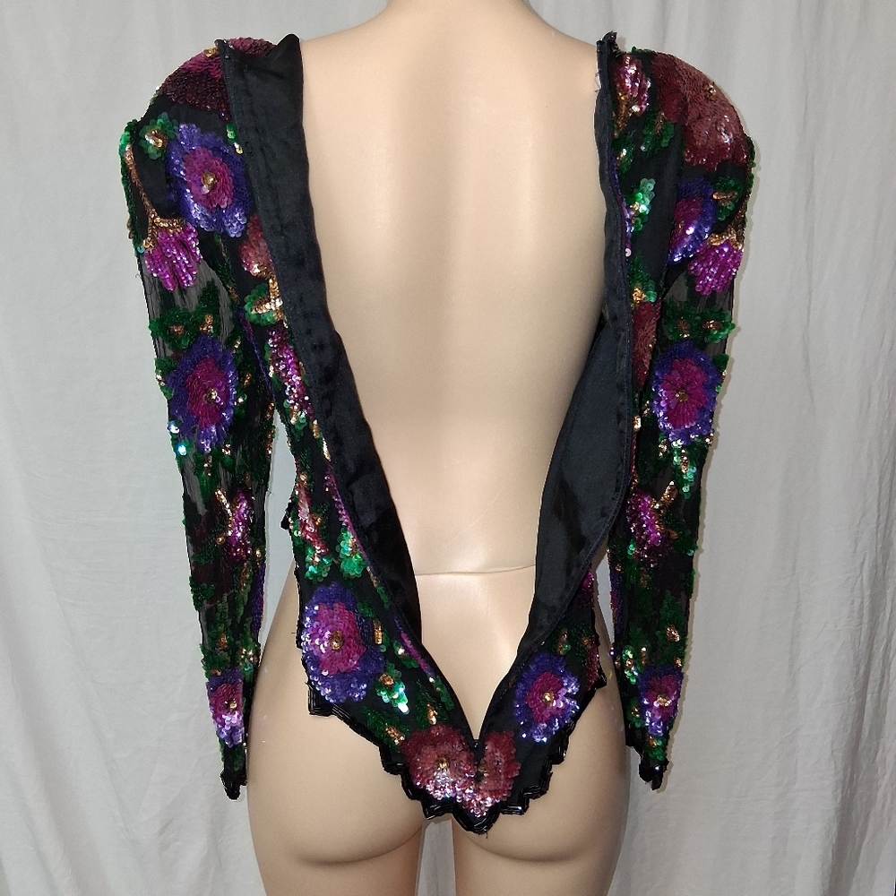 Vintage Larance Kyazer New York   Multicolor Sequin Floral Blouse  Size PXL - Picture 6 of 16